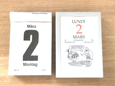 左：ドイツの日めくりカレンダー　右：フランスの日めくりカレンダー